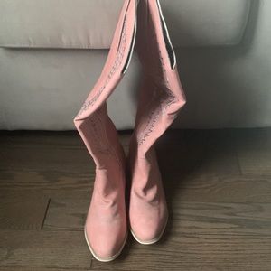 Faux suede pink calf cowboy boot